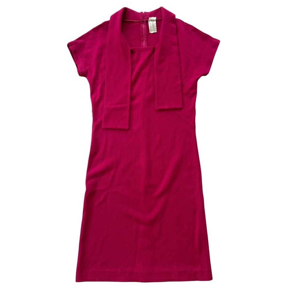 Kimberly 1960s Wool Shift Dress Scarf Collar Talon Zipper Red Vintage Mod